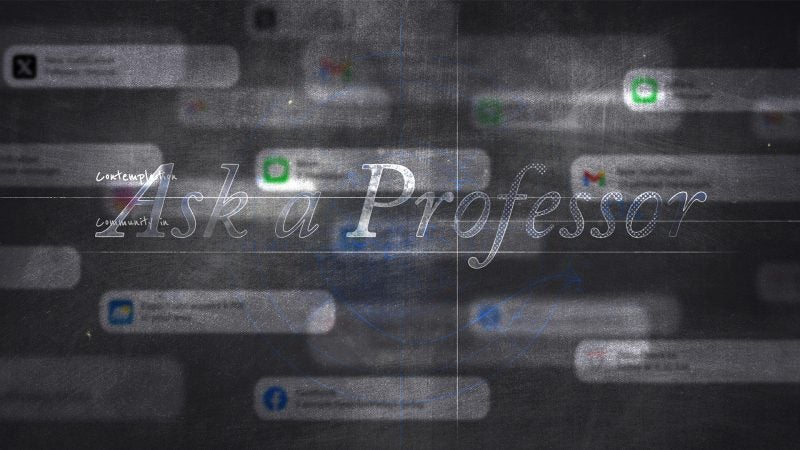 Ask a Professor logo on a chalkboard with phone notifications in the background