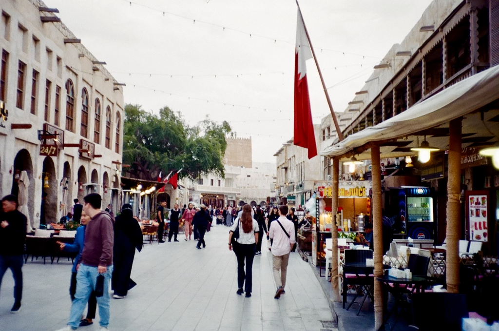 souq waqif on an overcast day with lots of people