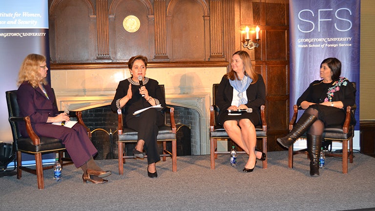 Panelists Patricia Espinosa, Vicki Arroyo, Joanna Lewis and Lorena Aguilar discuss climate change