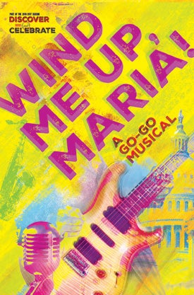 A photo of the brightly-colored playbill for "Wind Me Up, Maria!"