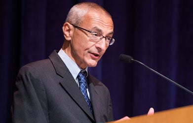 John Podesta (L'76) speaks.