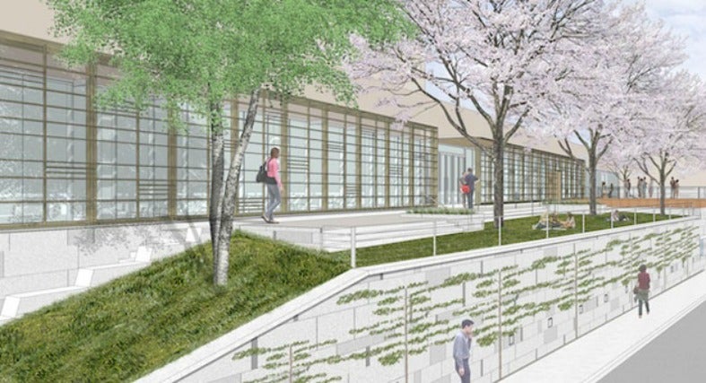 An illustration of the future Healey Family Student Center. 