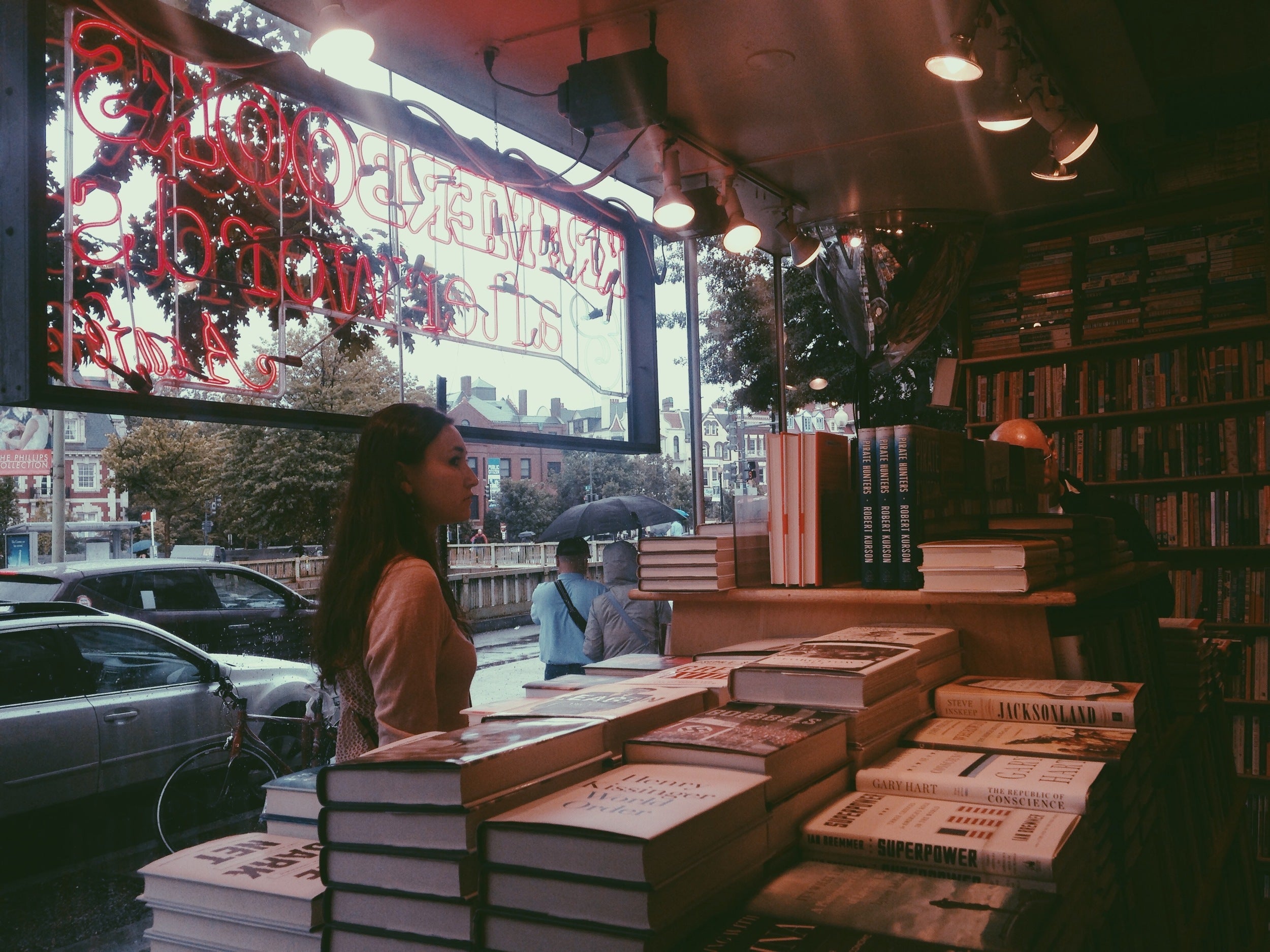 Student in a book store off campus