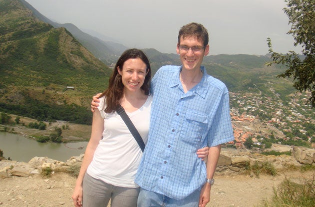 Melissa Kuhlman and Sam Harris pose for a photo together in the Republic of Georgia.